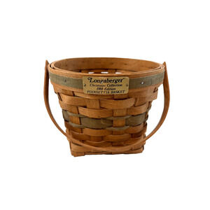 1988 Longaberger Poinsettia Basket Green Trim 7"RD x 6.5"H Vintage